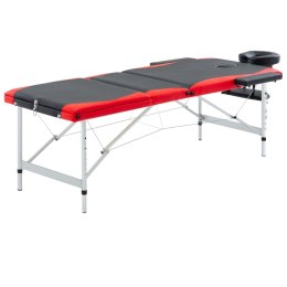 VidaXL 3-strefowy, składany stół do masażu, aluminium, czarno-czerwony