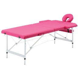 VidaXL Składany stół do masażu, 2-strefowy, aluminiowy, różowy