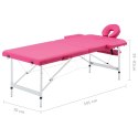 VidaXL Składany stół do masażu, 2-strefowy, aluminiowy, różowy