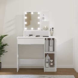VidaXL Toaletka z oświetleniem LED, biała z połyskiem, 86,5x35x136 cm