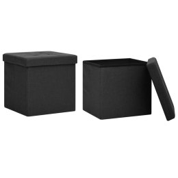 VidaXL Składane stołki ze schowkiem, 2 szt., czarne, sztuczny len