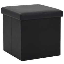 VidaXL Składany stołek ze schowkiem, czarny, sztuczna skóra
