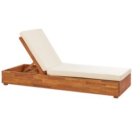 Leżak ogrodowy drewniany z poduszką białą FANANO Lumarko!