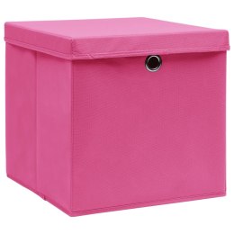 Pudełka z pokrywami, 4 szt., różowe, 32x32x32 cm, tkanina
