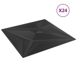 VidaXL Panele ścienne, 24 szt., czarne, 50x50 cm, EPS, 6 m², gwiazda