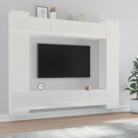 VidaXL 8-częściowy zestaw szafek telewizyjnych, biały z połyskiem