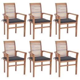 Krzesła stołowe z antracytowymi poduszkami, 6 szt., tekowe Lumarko!