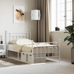 VidaXL Metalowa rama łóżka z wezgłowiem i zanóżkiem, biała, 100x190 cm