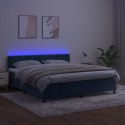 Łóżko kontynentalne, materac i LED, niebieski aksamit 160x200cm Lumarko!