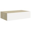Półka ścienna z szufladą, dąb i biel, 40 x 23,5 x 10 cm, MDF Lumarko!