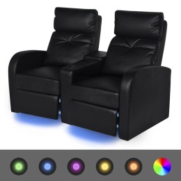 Fotele kinowe 2 osobowe, czarne, sztuczna skóra i LED Lumarko!