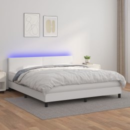 Łóżko kontynentalne z materacem i LED, biała ekoskóra 160x200cm Lumarko!