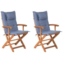 Zestaw 2 krzeseł ogrodowych drewniany z niebieskimi poduszkami MAUI Lumarko!