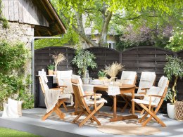 Zestaw ogrodowy drewniany stół i 8 krzeseł z poduszkami białymi MAUI Lumarko!