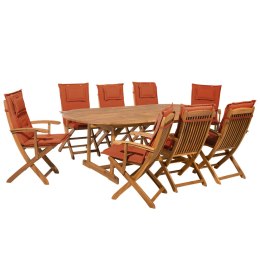 Zestaw ogrodowy drewniany stół i 8 krzeseł z poduszkami bordowymi MAUI Lumarko!