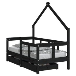 Rama łóżka dziecięcego z szufladami, czarna, 70x140 cm, sosnowa Lumarko!