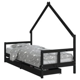 Rama łóżka dziecięcego z szufladami, czarna, 80x200 cm, sosnowa Lumarko!