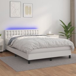 Łóżko kontynentalne z materacem i LED, biała ekoskóra 140x190cm Lumarko!