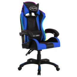 Fotel dla gracza z RGB LED, niebiesko-czarny, sztuczna skóra Lumarko!