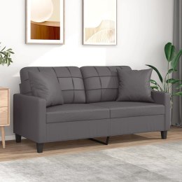 2-osobowa sofa z poduszkami, szara, 140 cm, sztuczna skóra Lumarko!