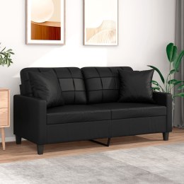2-osobowa sofa z poduszkami, czarna, 140 cm, sztuczna skóra Lumarko!