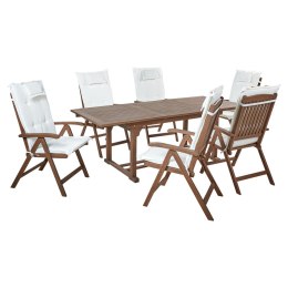 Zestaw ogrodowy drewno akacjowe stół i 6 krzeseł z poduszkami złamana biel AMANTEA Lumarko!