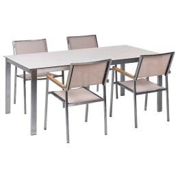 Zestaw ogrodowy stół szklany biały i 4 krzesła beżowe COSOLETO/GROSSETO Lumarko!