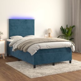 Łóżko kontynentalne, materac i LED, niebieski aksamit 120x200cm Lumarko!