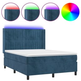 Łóżko kontynentalne, materac i LED, niebieski aksamit 140x190cm Lumarko!