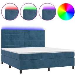 Łóżko kontynentalne, materac i LED, niebieski aksamit 160x200cm Lumarko!
