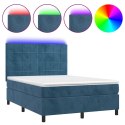 Łóżko kontynentalne, materac i LED, niebieski aksamit 140x190cmLumarko!