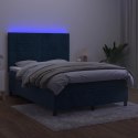 Łóżko kontynentalne, materac i LED, niebieski aksamit 140x190cmLumarko!
