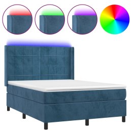 Łóżko kontynentalne, materac i LED, niebieski aksamit 140x190cm Lumarko!