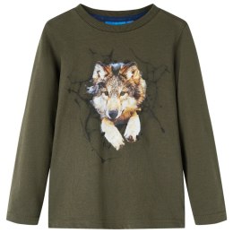 Koszulka dziecięca z długimi rękawami, z wilkiem, khaki, 116 Lumarko! Lumarko! 