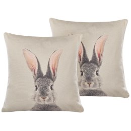 2 poduszki dekoracyjne z motywem królika 45 x 45 cm szarobeżowe QUERCUS Lumarko!