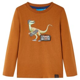 Koszulka dziecięca z długimi rękawami, nadruk dinozaura, koniak, 128 Lumarko! Lumarko! 