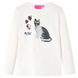 Koszulka dziecięca z długimi rękawami, kot z cekinów, ecru, 104 Lumarko! Lumarko! 