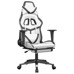 Masujący fotel gamingowy z podnóżkiem, biało-czarny Lumarko!