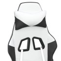 Masujący fotel gamingowy z podnóżkiem, biało-czarny