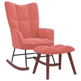 Fotel bujany z podnóżkiem, różowy, obity aksamitem