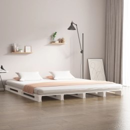 Łóżko z palet, białe, 140x200 cm, lite drewno sosnowe