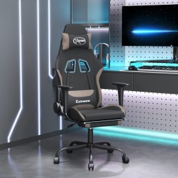 Obrotowy fotel gamingowy z podnóżkiem, czarny i taupe, tkanina