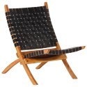 Krzesło składane, czarne, skóra naturalna