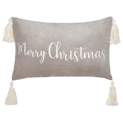 Poduszka dekoracyjna z frędzlami motyw świąteczny welurowa 30 x 50 cm szara LITHOPS Lumarko!