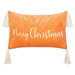 Poduszka z frędzlami motyw świąteczny welurowa 30 x 50 cm pomarańczowa LITHOPS Lumarko!