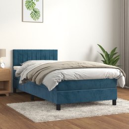 Łóżko kontynentalne z materacem, niebieskie, aksamit, 90x200 cm