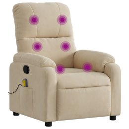 Rozkładany fotel masujący, kremowy, obity mikrofibrą Lumarko!