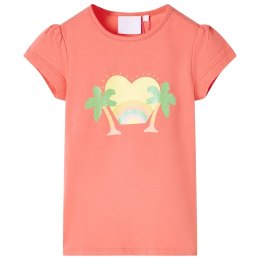 Koszulka dziecięca z nadrukiem tęczy i palm, koralowa, 128 Lumarko!