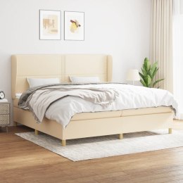Łóżko kontynentalne z materacem, kremowe, tkanina, 200x200 cm Lumarko!