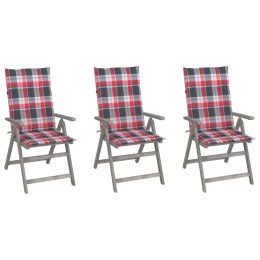 Rozkładane krzesła ogrodowe z poduszkami, 3 szt., lita akacja Lumarko!